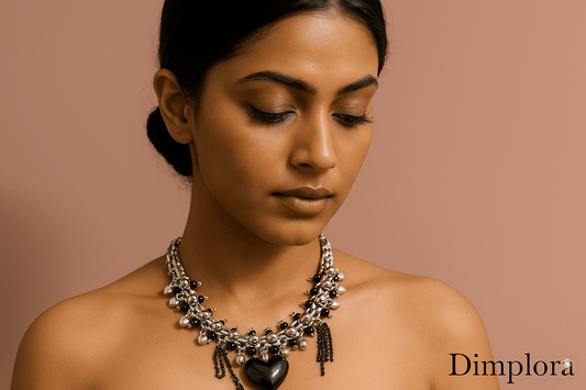 Beautiful Black Heart Shape Silver Plated Necklace - Dimplora