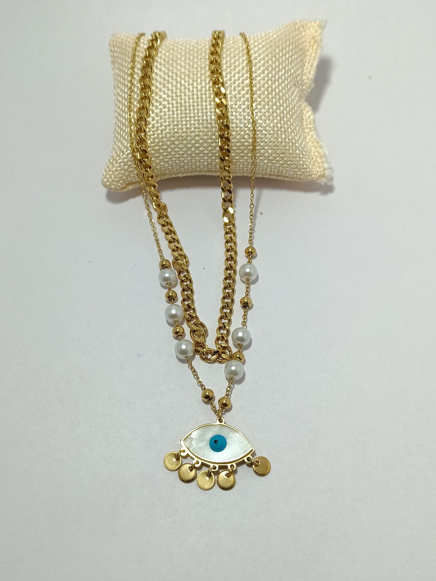 Pearl Evil Eye Charm Necklace - Dimplora