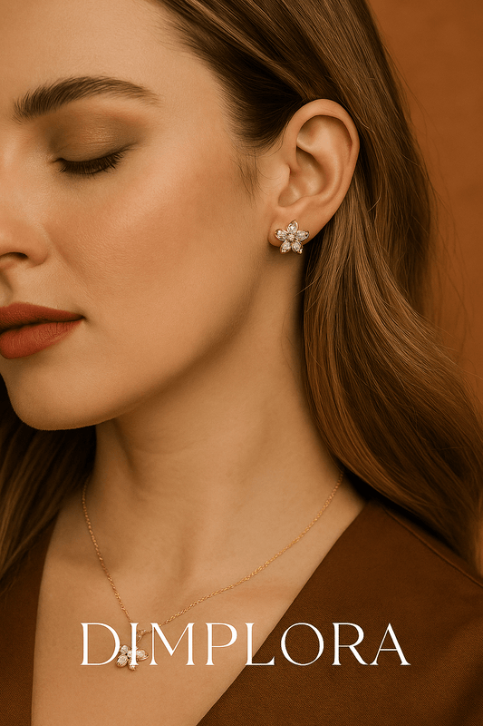 Five Stones Floral Stud Gold Earrings - Dimplora