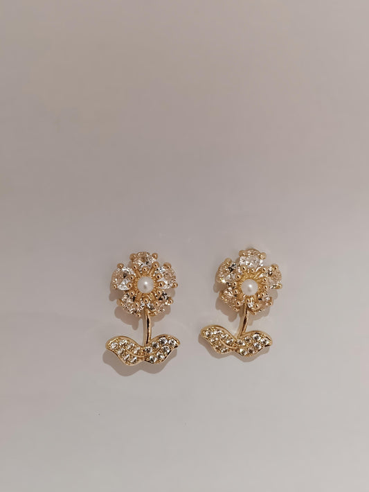 Floral Pearl Jacket Studs Earrings - Dimplora