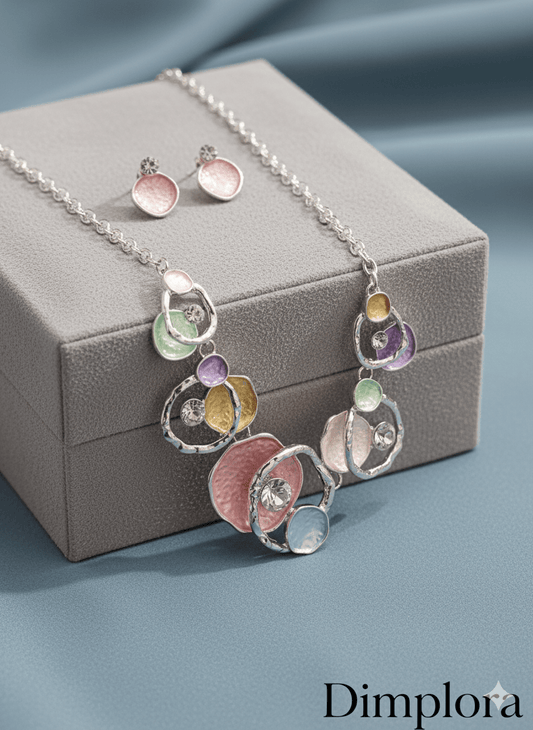 Premium Silver plated colorful Necklace jewellery set - Dimplora