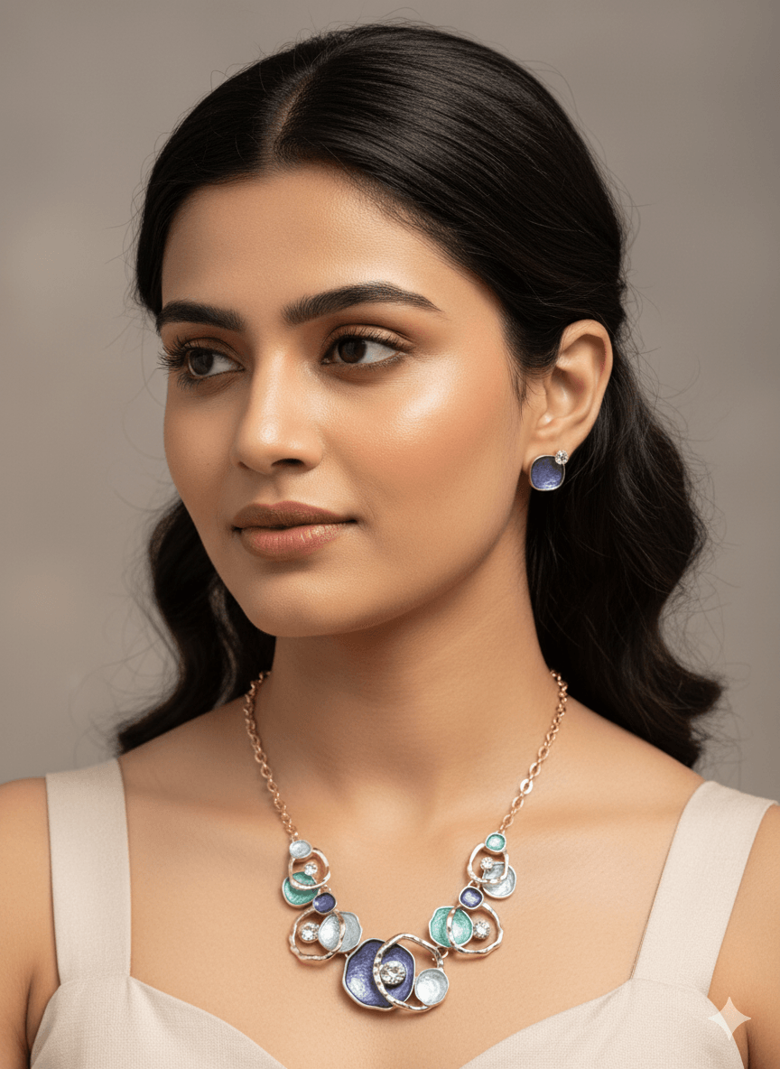 Premium Silver plated colorful Necklace jewellery set - Dimplora