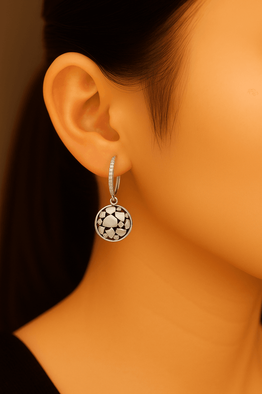Silver Heart Circle Dangle Earrings - Dimplora