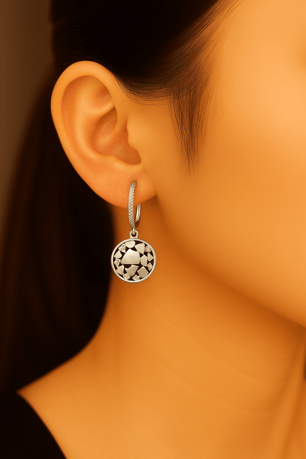 Silver Heart Circle Dangle Earrings - Dimplora