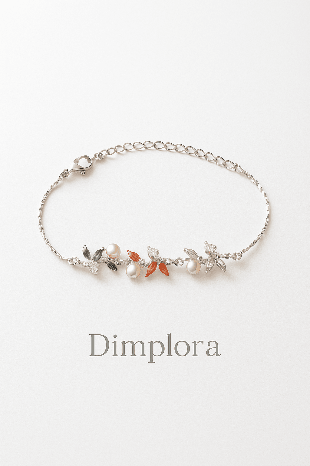 Silver Floral Bracelet with Pearls and Crystals - Dimplora
