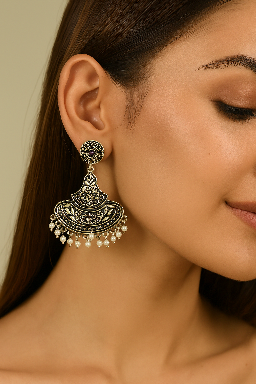 Traditional Stylish Brass Jhumki Earrings with Red Stone - Dimplora