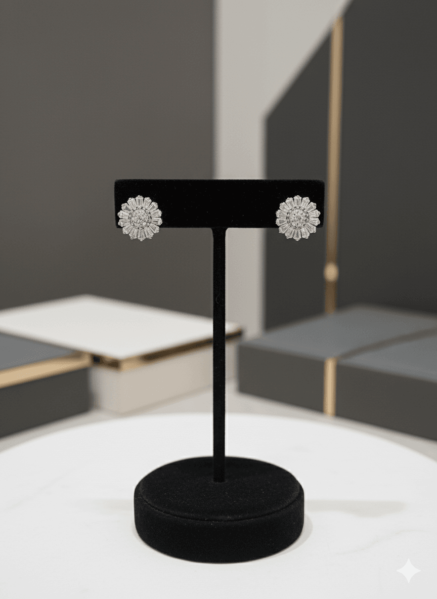 925 Silver White Stone Stud Earrings - Dimplora