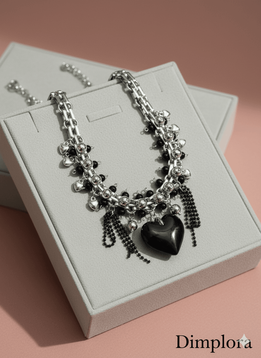 Beautiful Black Heart Shape Silver Plated Necklace - Dimplora