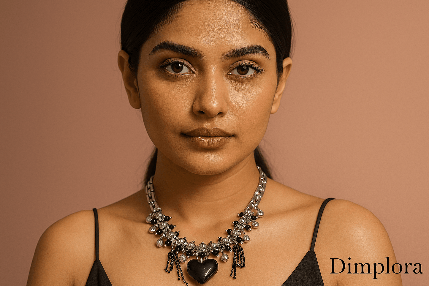 Beautiful Black Heart Shape Silver Plated Necklace - Dimplora