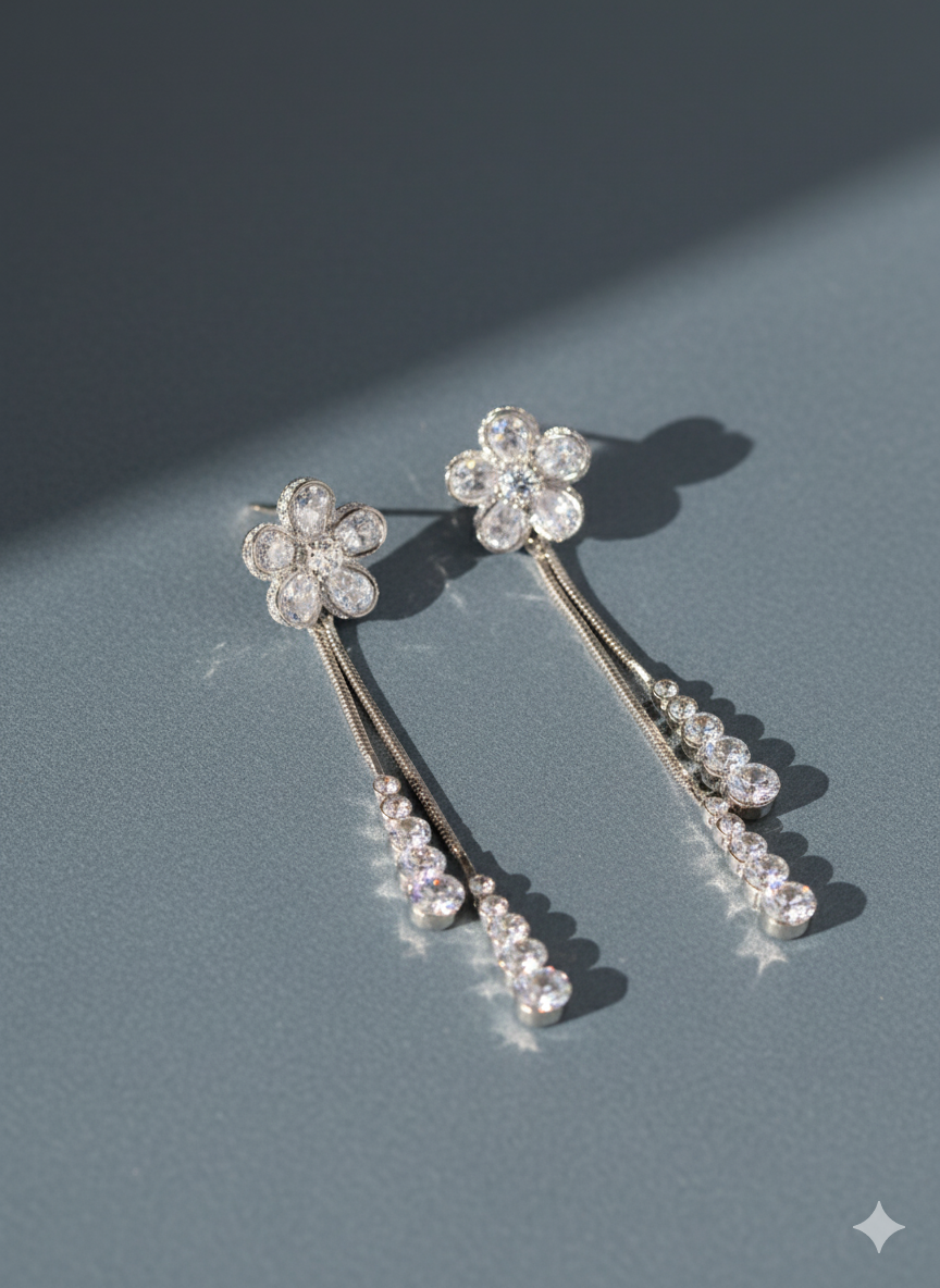 Blossom & Crystal Tassel Earrings