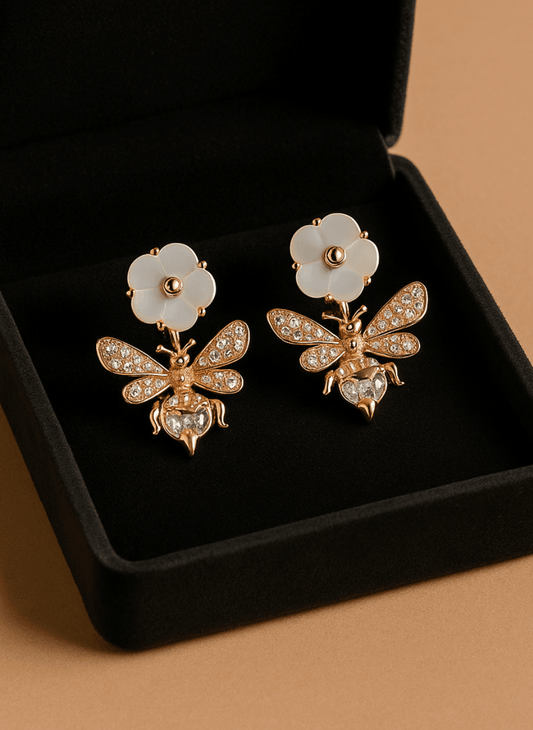 Dangling Rose Gold Bee Earrings - Dimplora