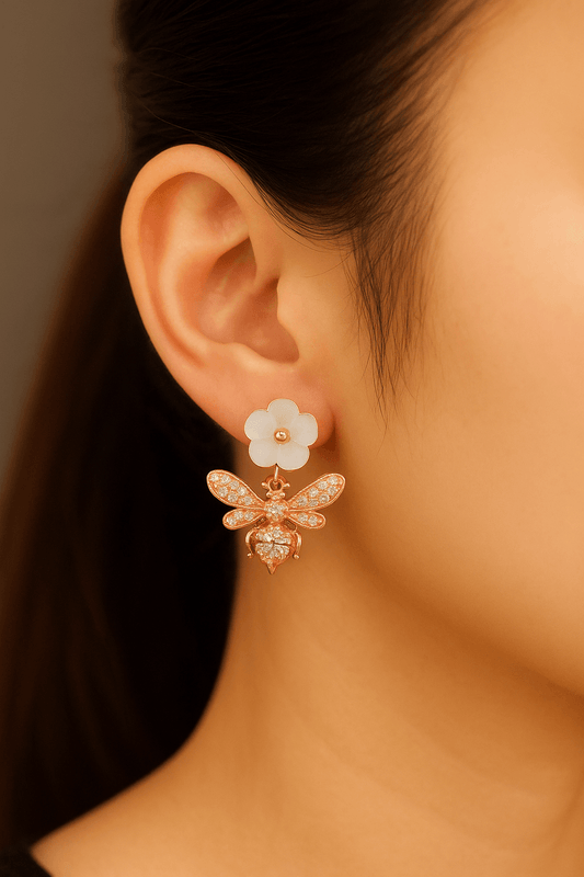 Dangling Rose Gold Bee Earrings - Dimplora
