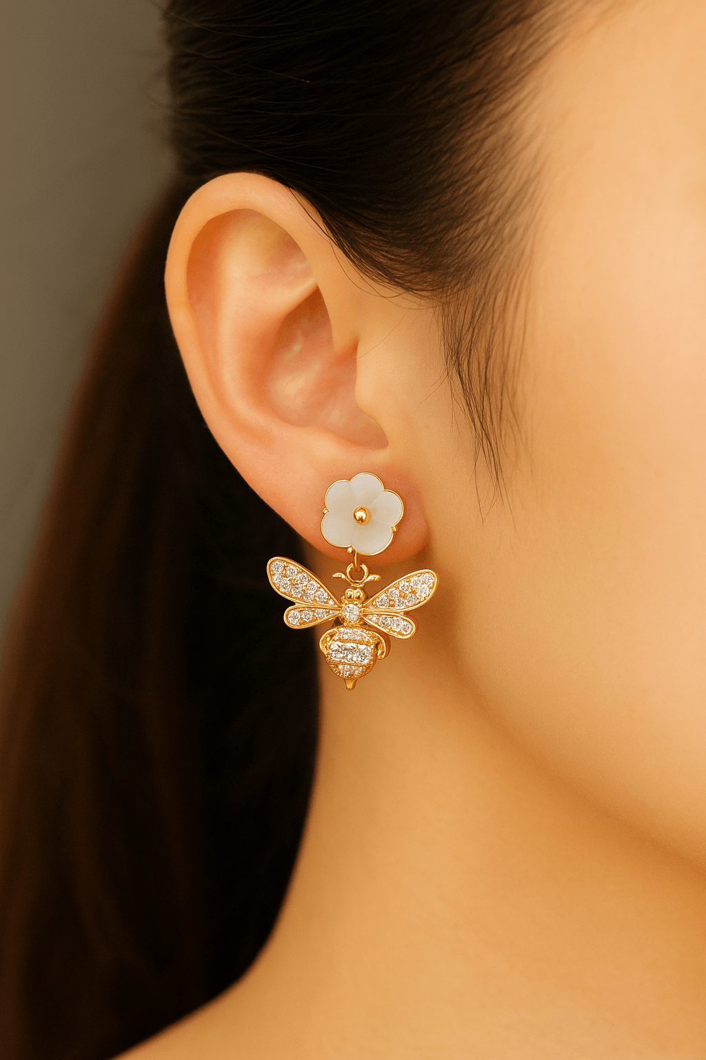 Dangling Rose Gold Bee Earrings - Dimplora