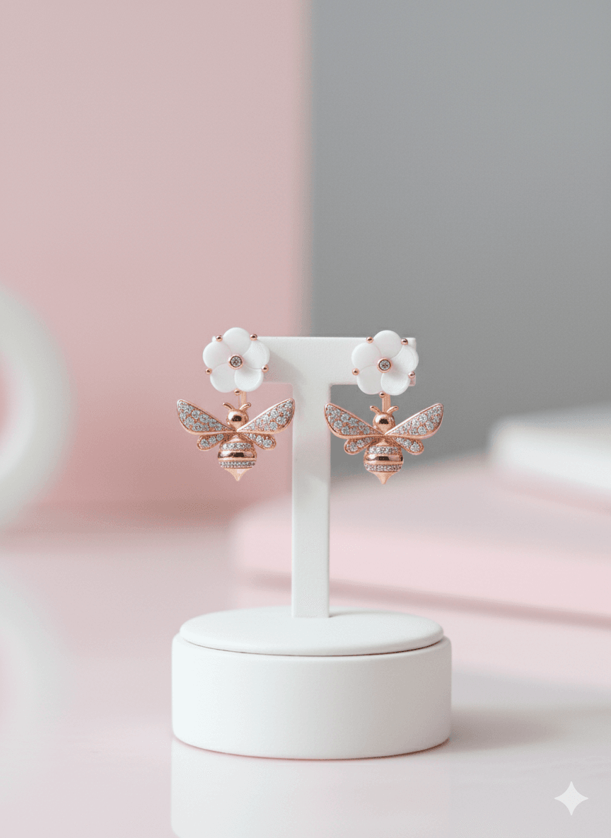 Dangling Rose Gold Bee Earrings - Dimplora