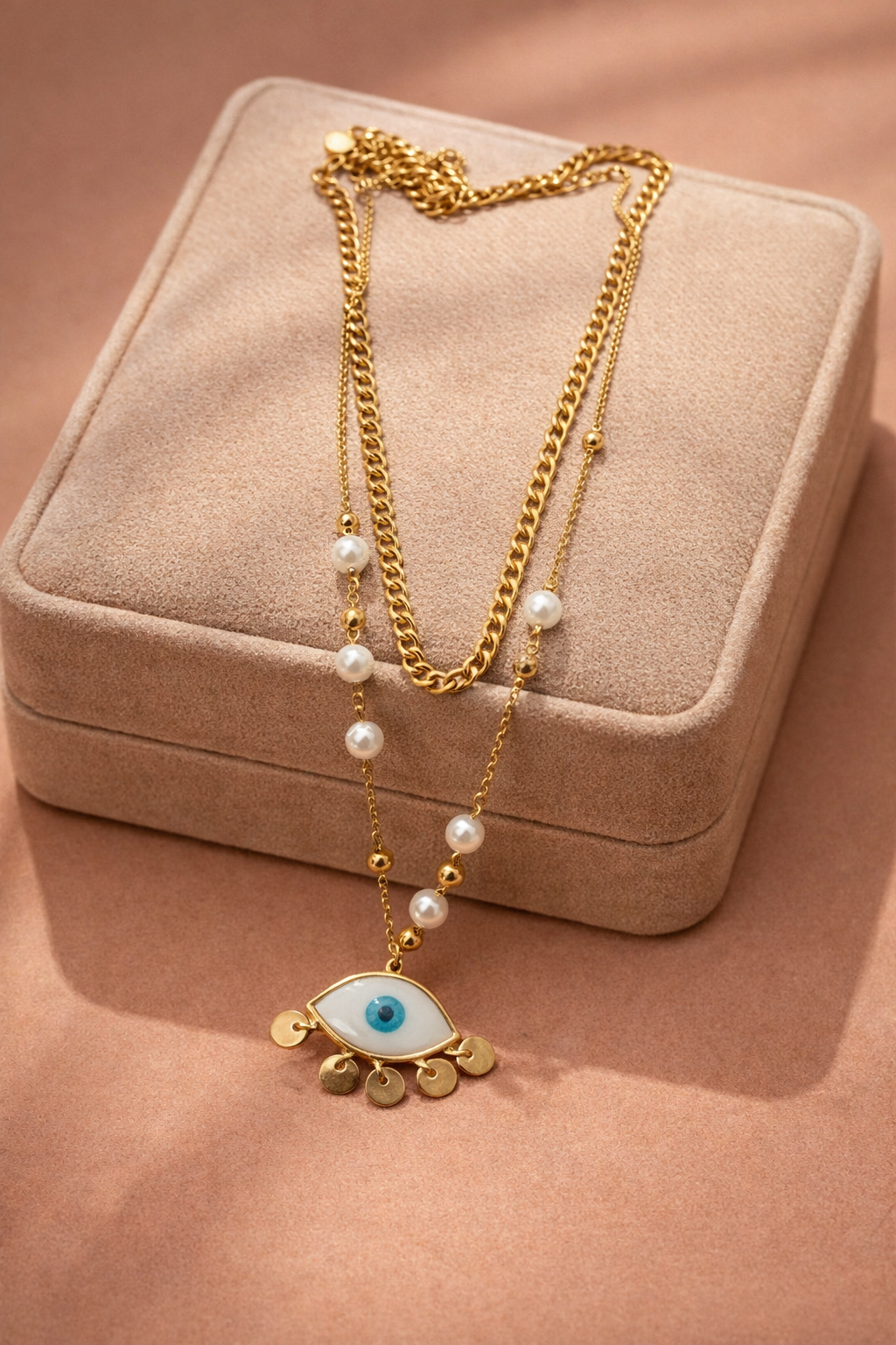 Pearl Evil Eye Charm Necklace - Dimplora