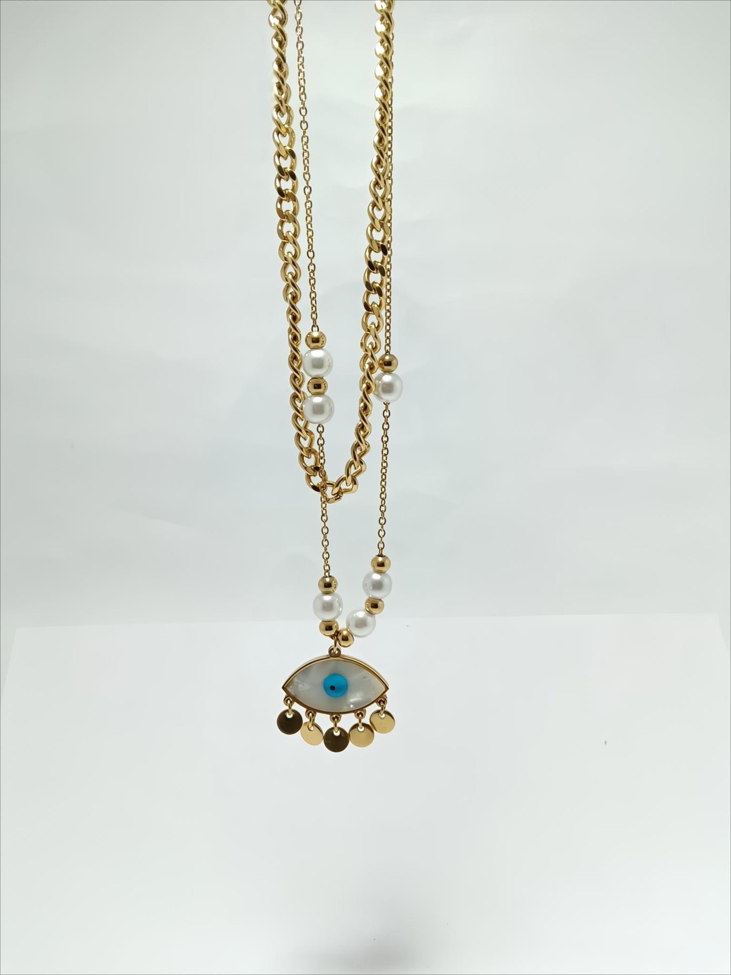 Pearl Evil Eye Charm Necklace - Dimplora