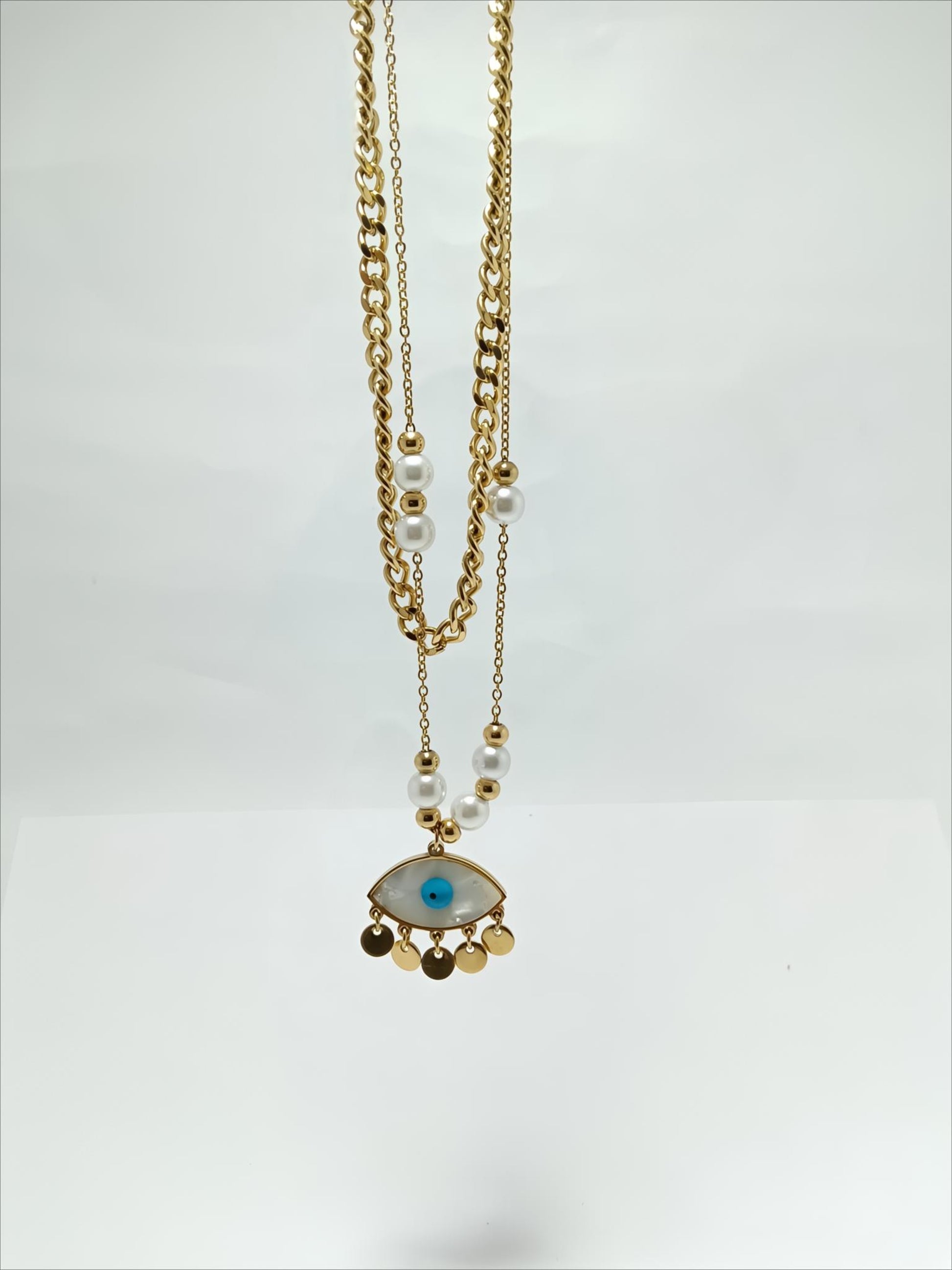 Pearl Evil Eye Charm Necklace - Dimplora