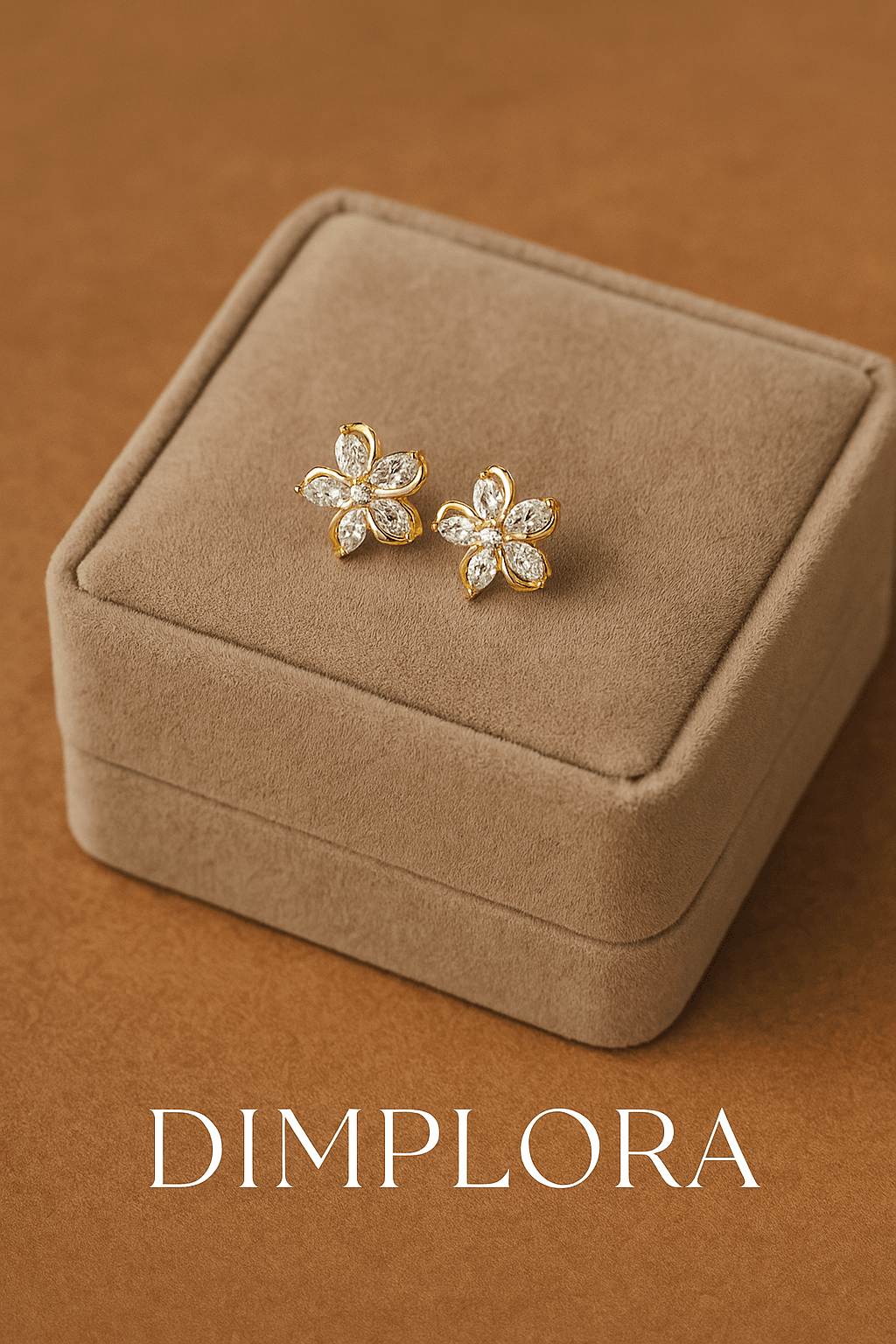 Five Stones Floral Stud Gold Earrings - Dimplora