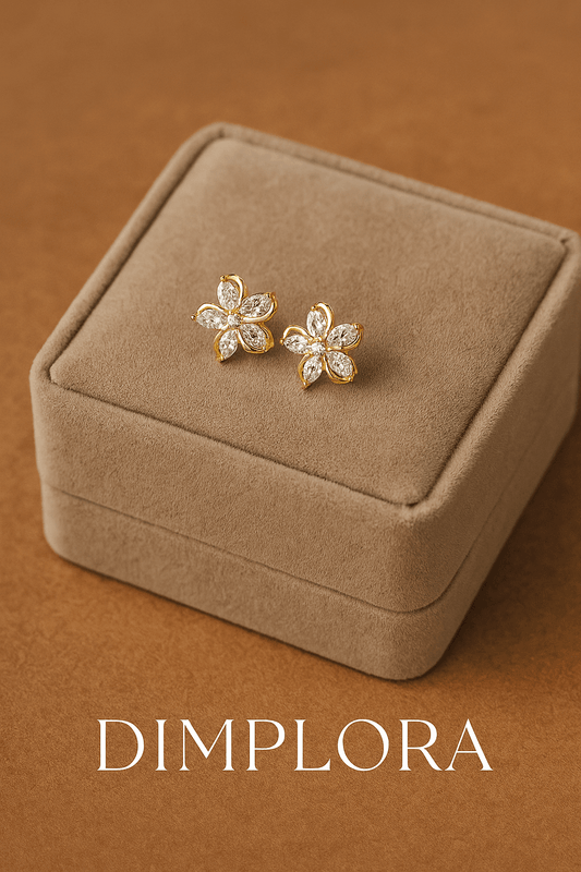 Five Stones Floral Stud Gold Earrings - Dimplora