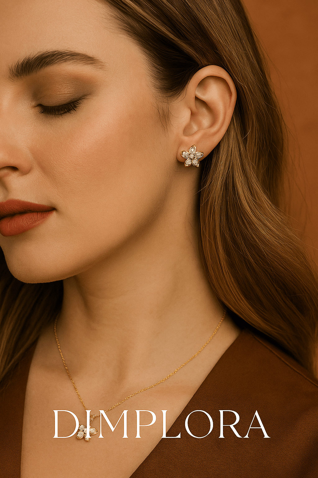 Five Stones Floral Stud Gold Earrings - Dimplora