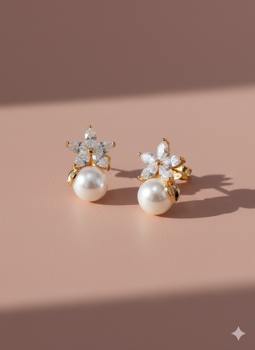 Floral Pearl Crown Studs Earrings - Dimplora