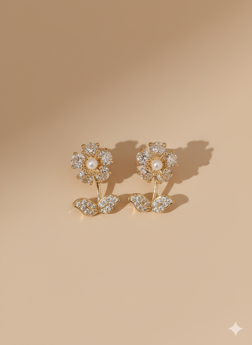 Floral Pearl Jacket Studs Earrings - Dimplora