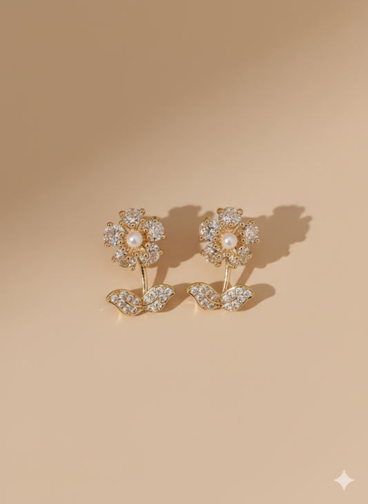 Floral Pearl Jacket Studs Earrings - Dimplora