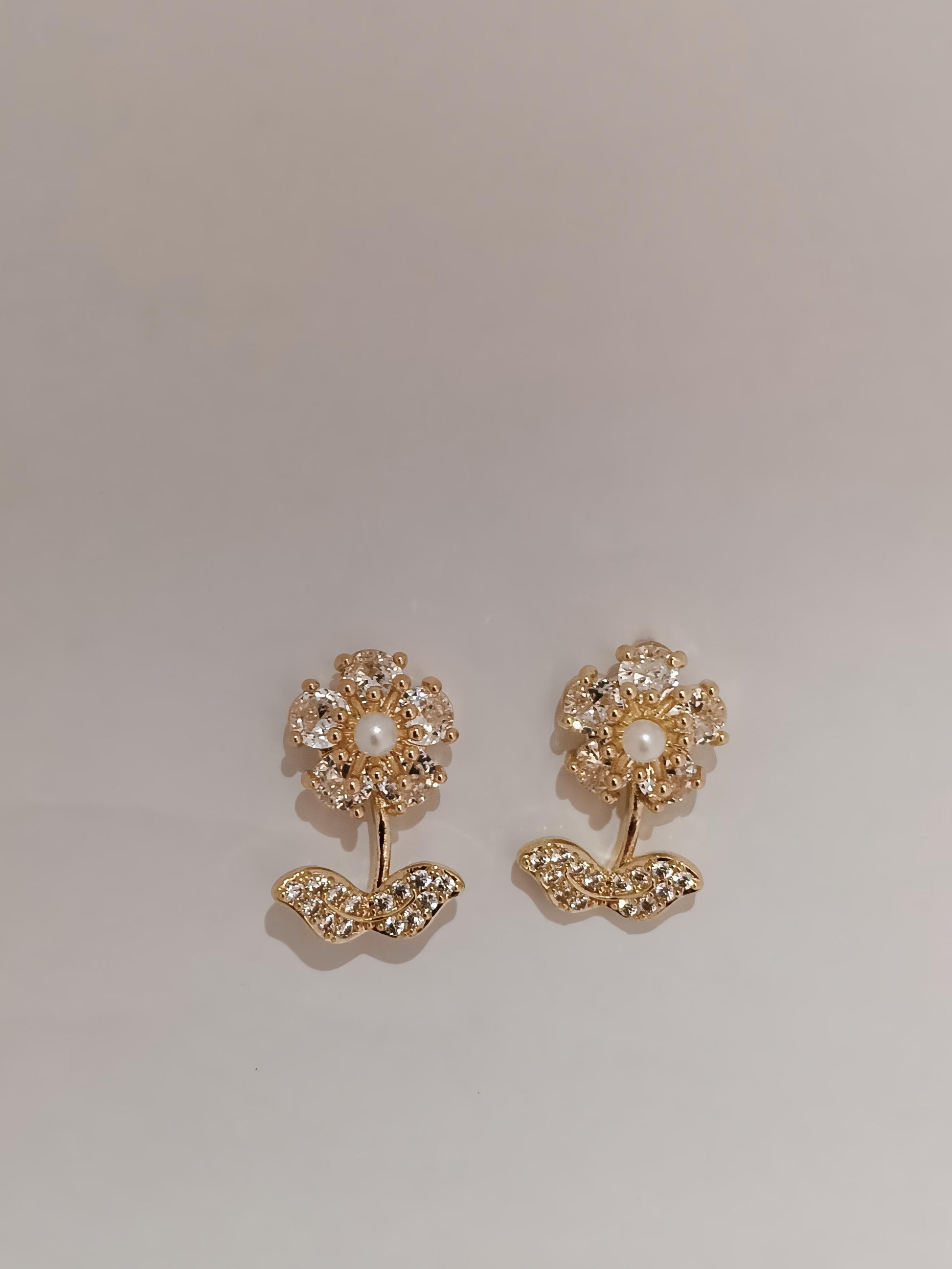 Floral Pearl Jacket Studs Earrings - Dimplora