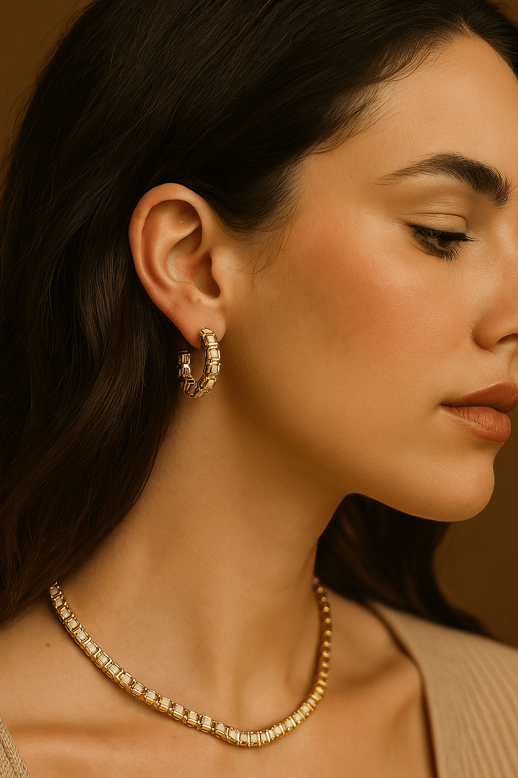 Gold-Plated Baguette Stone Hoop Earrings - Dimplora