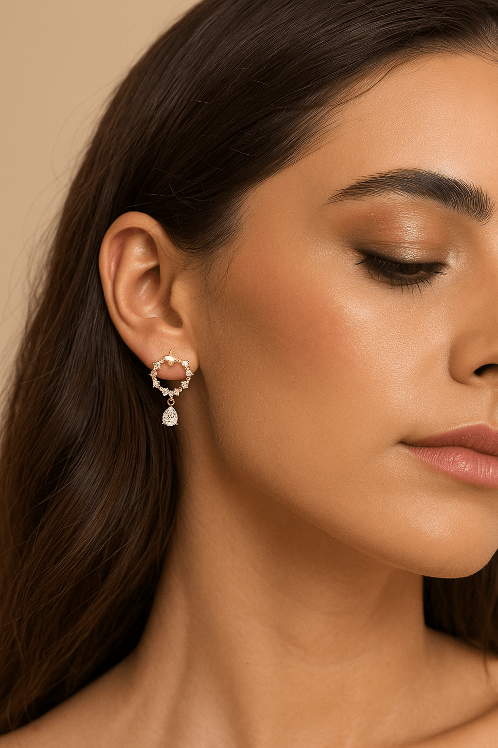 Gold Plated CZ Studded Round Drop Earrings - Dimplora