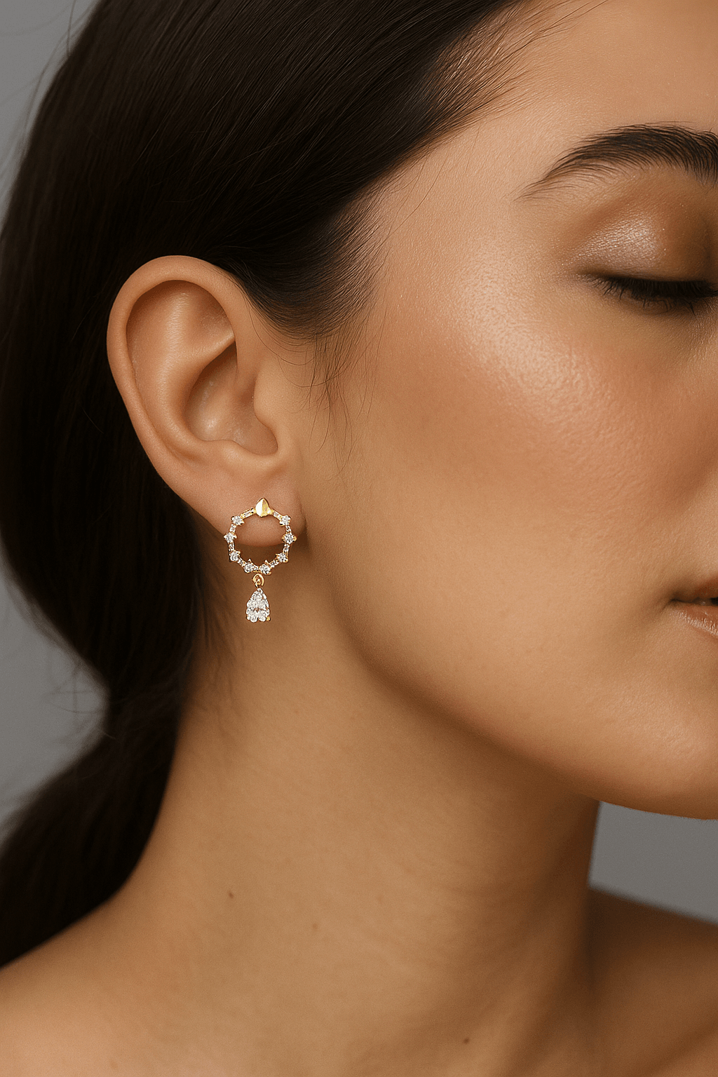 Gold Plated CZ Studded Round Drop Earrings - Dimplora