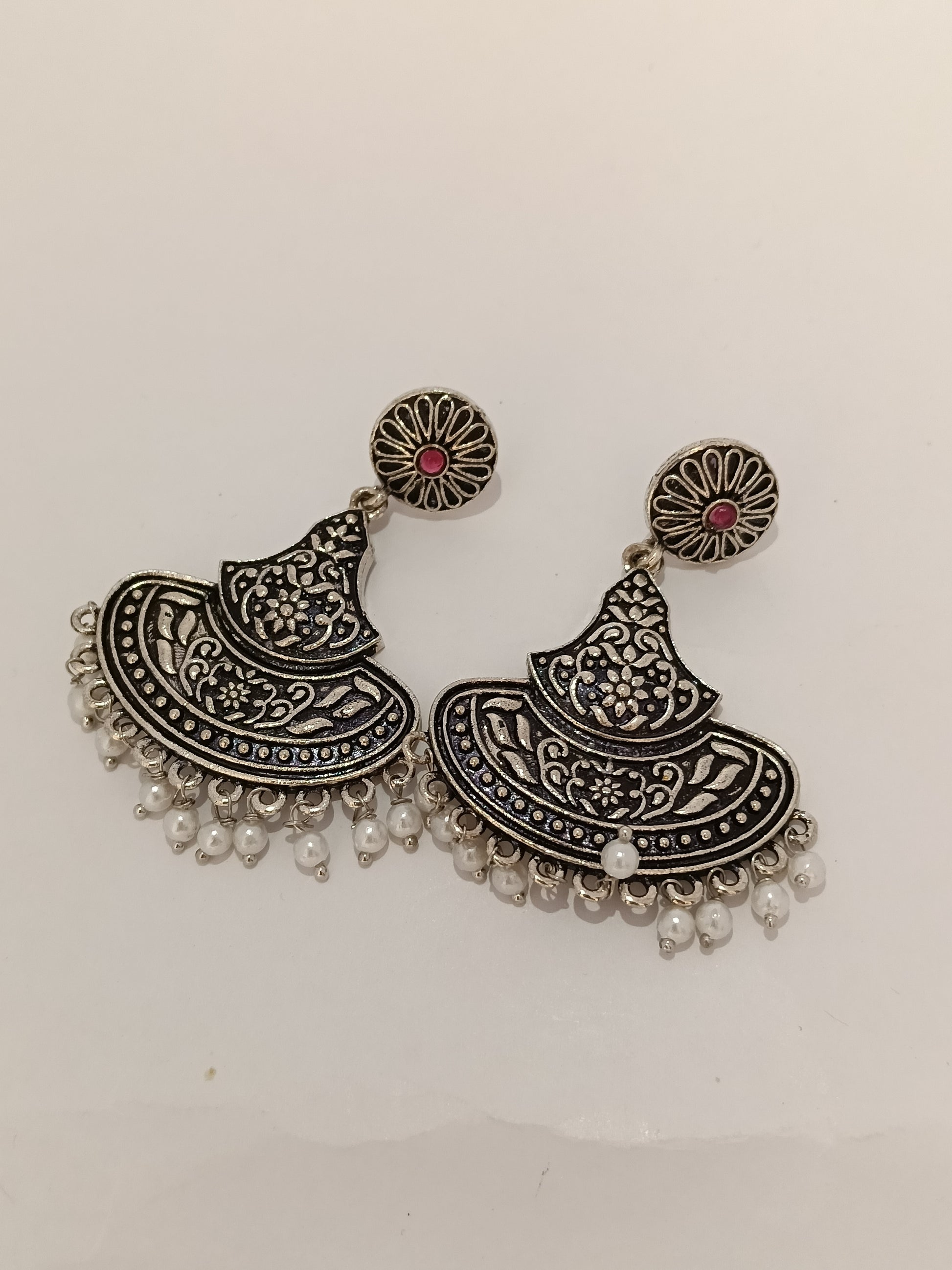 Traditional Stylish Brass Jhumki Earrings with Red Stone - Dimplora
