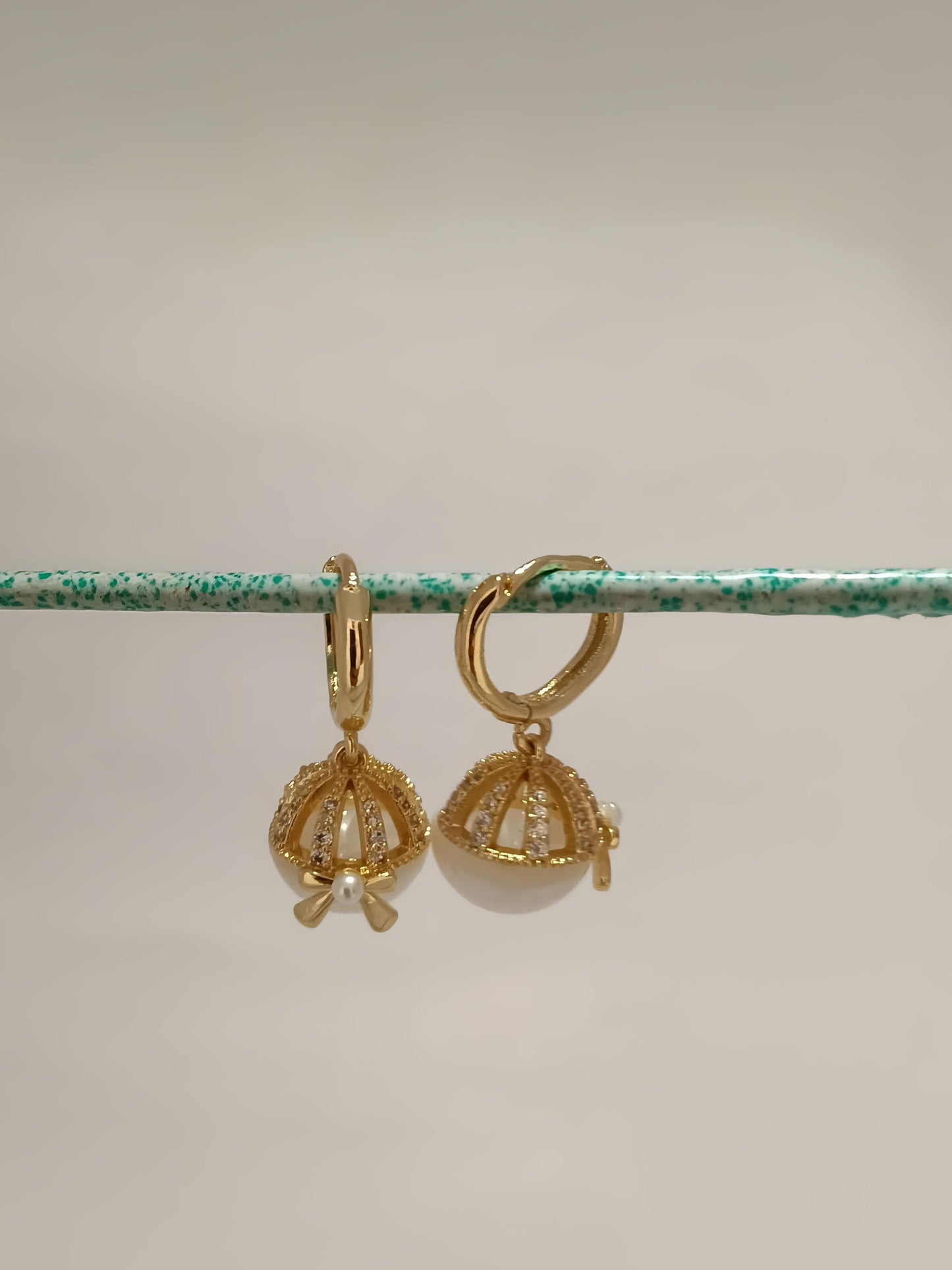 Gold Pearl Cage Earrings - Dimplora
