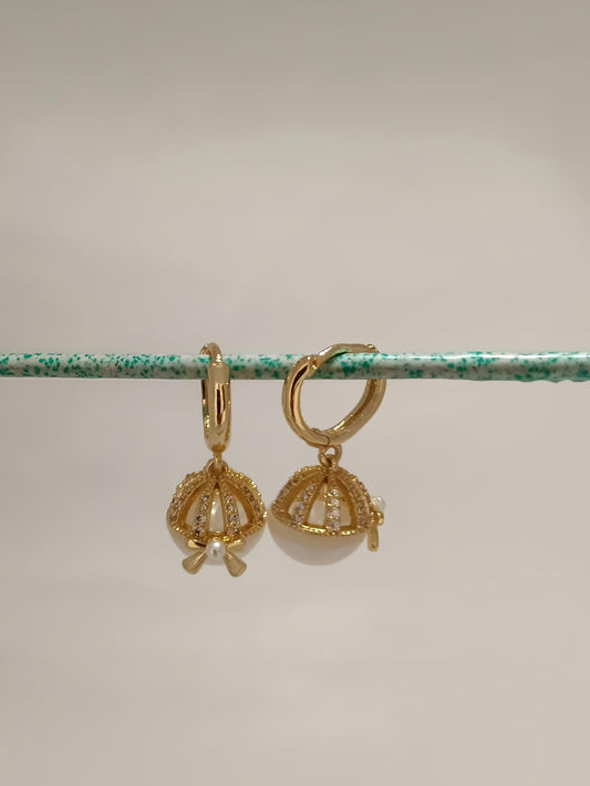 Gold Pearl Cage Earrings - Dimplora