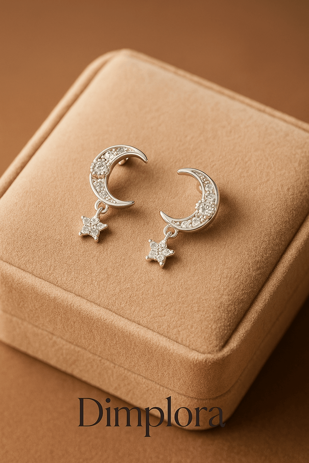 Moon Hanging Star Dangle Rose Gold Earrings - Dimplora