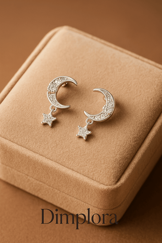 Moon Hanging Star Dangle Rose Gold Earrings - Dimplora