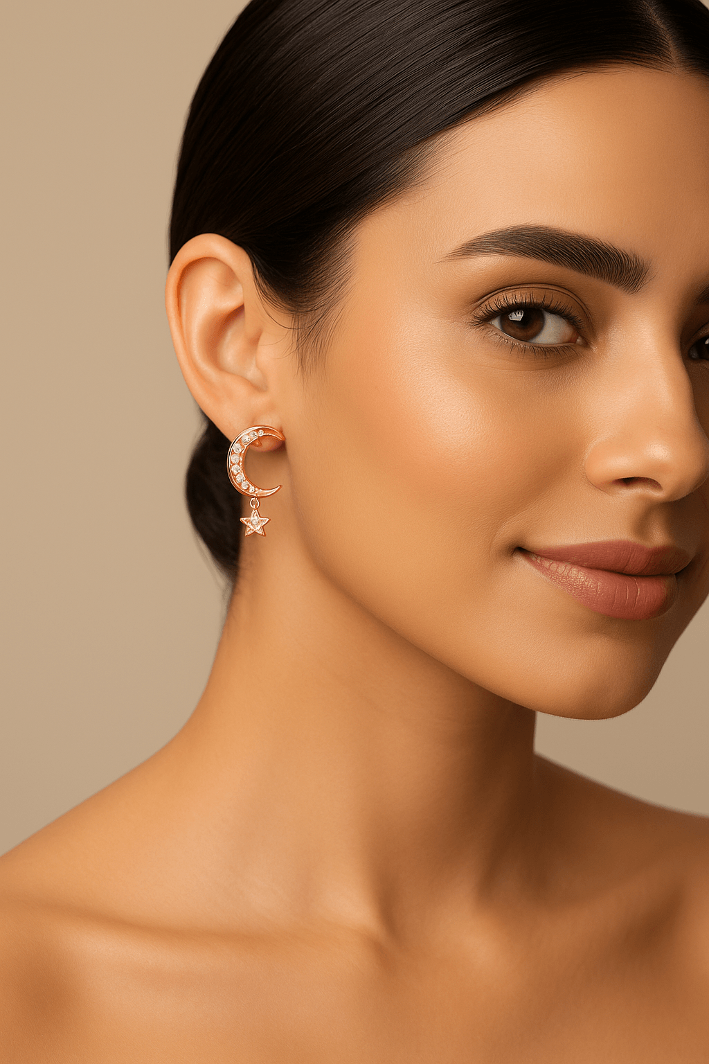 Moon Hanging Star Dangle Rose Gold Earrings - Dimplora