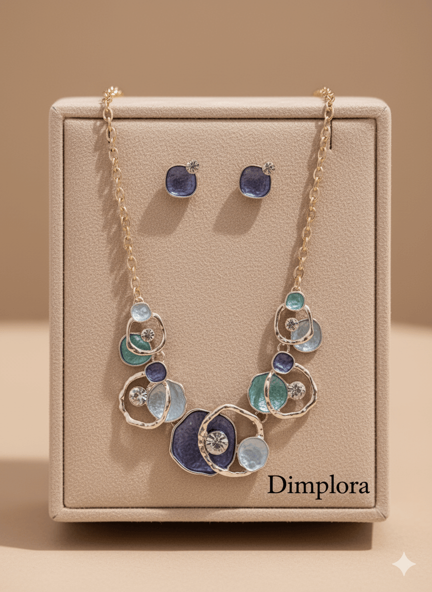 Premium Silver plated colorful Necklace jewellery set - Dimplora