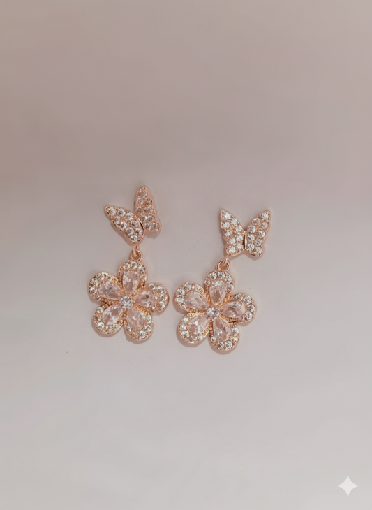 Rose Gold Butterfly Flower Earrings - Dimplora