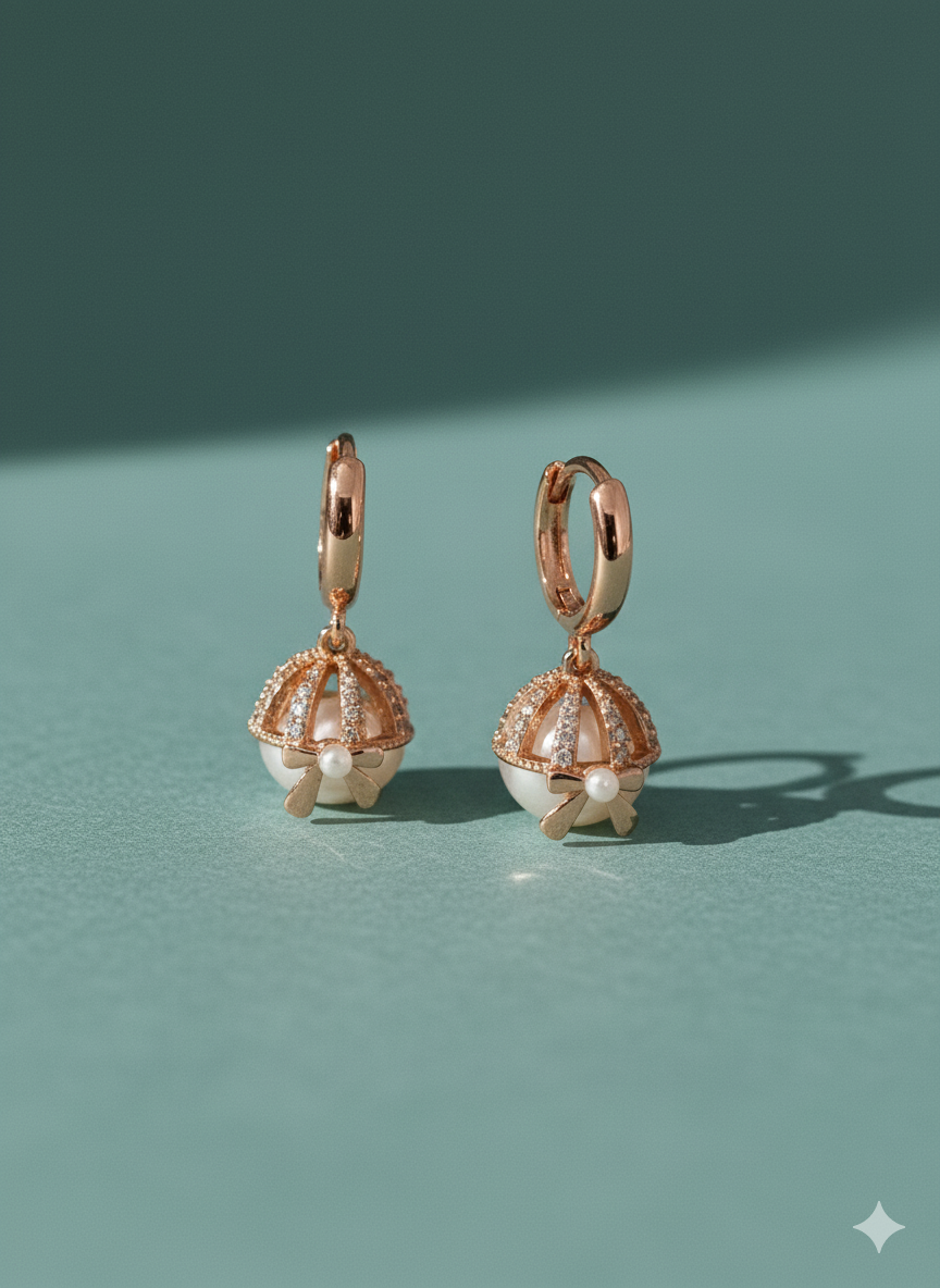 Rose Gold Pearl Cage Earrings - Dimplora