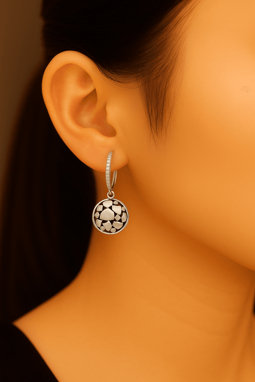 Silver Heart Circle Dangle Earrings - Dimplora