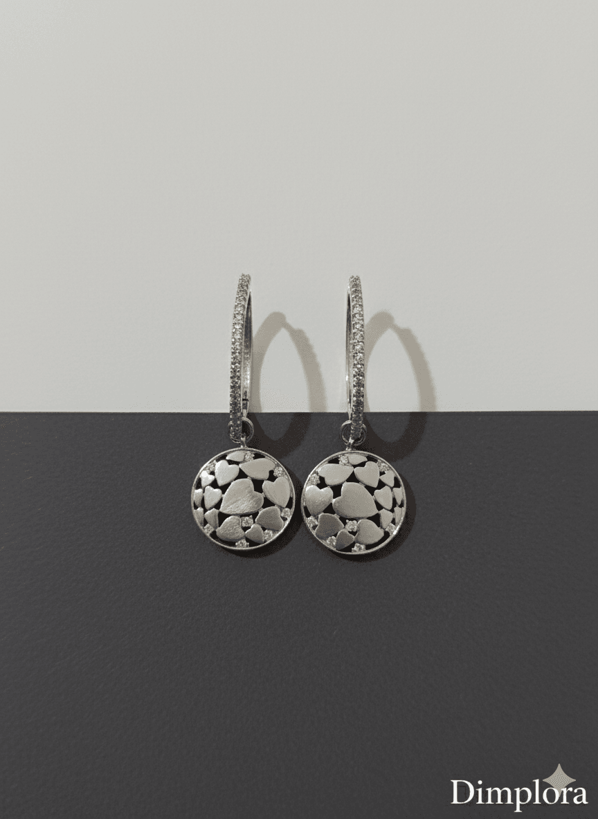 Silver Heart Circle Dangle Earrings - Dimplora