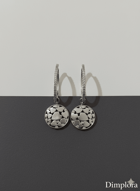 Silver Heart Circle Dangle Earrings - Dimplora