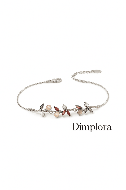 Silver Floral Bracelet with Pearls and Crystals - Dimplora