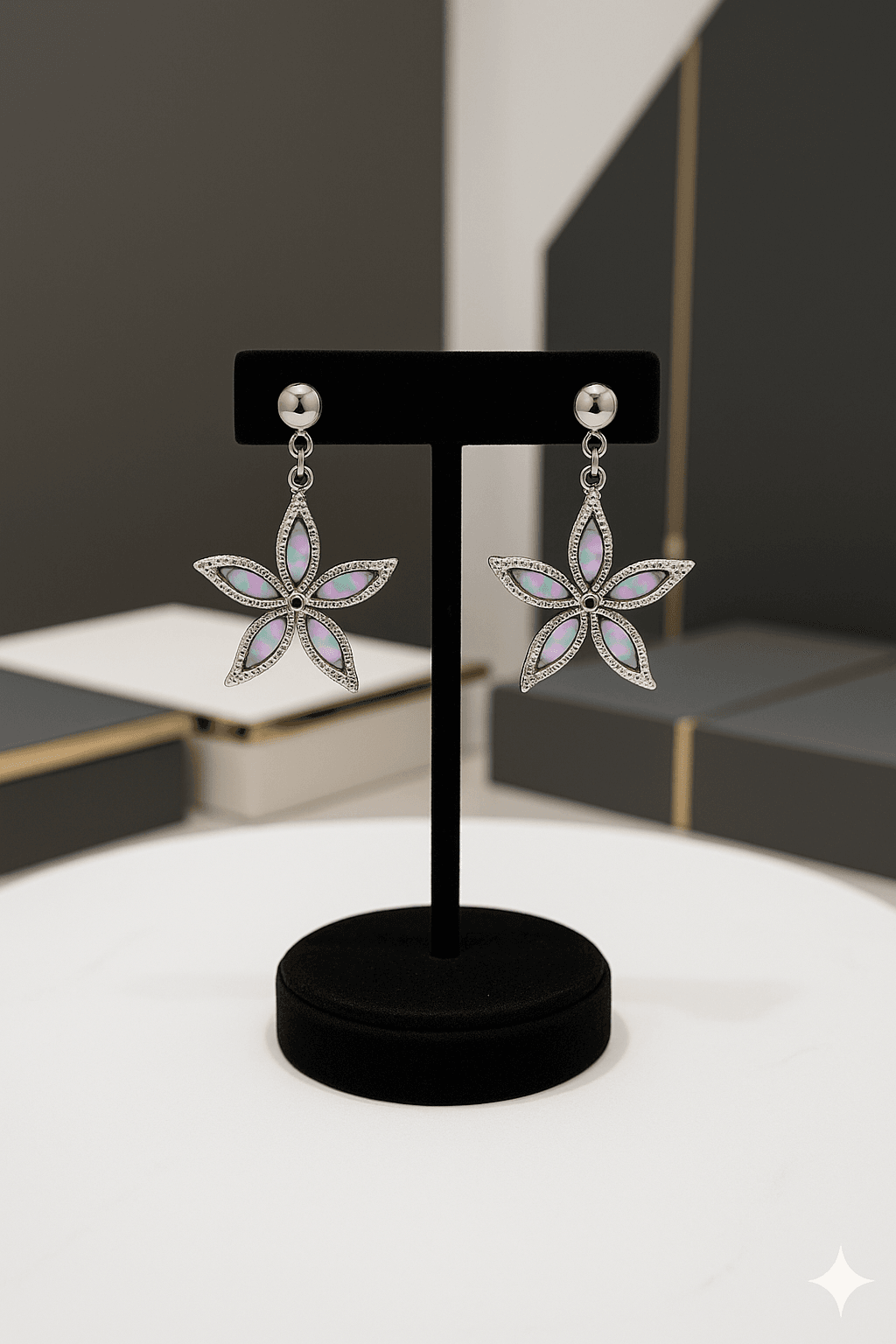 Star Shaped Hanging Dangle 925 Silver Earrings - Dimplora
