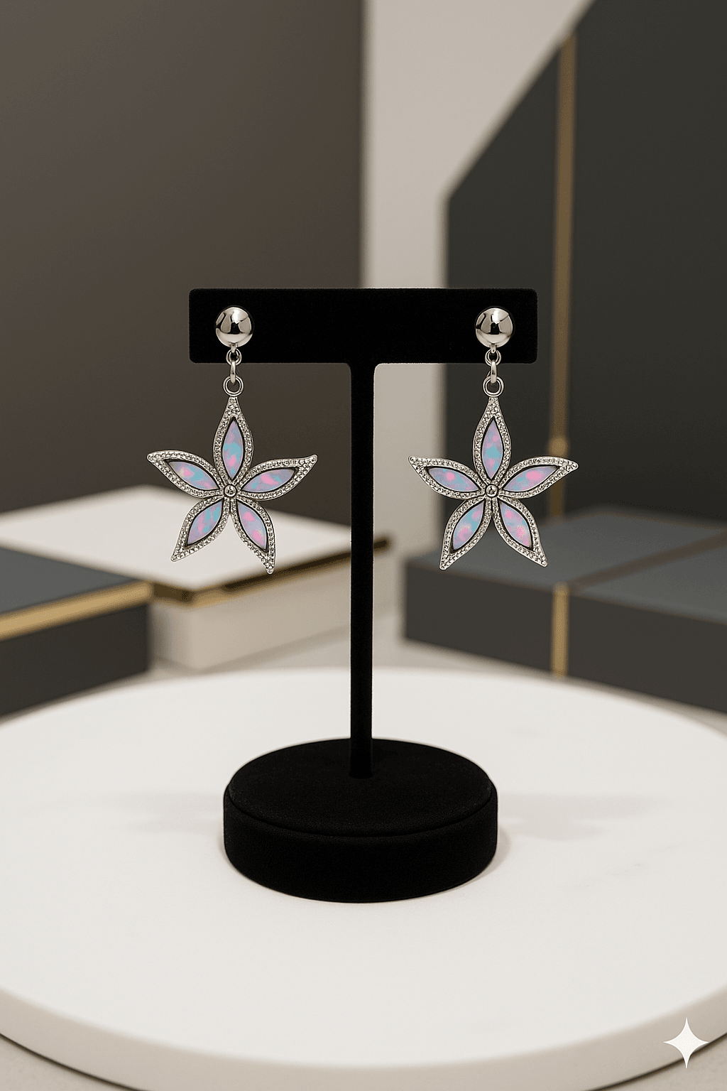 Star Shaped Hanging Dangle 925 Silver Earrings - Dimplora