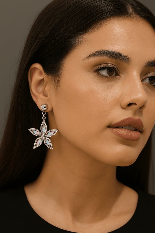 Star Shaped Hanging Dangle 925 Silver Earrings - Dimplora