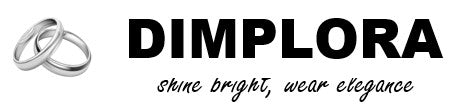 Two silver rings with 'Dimplora' branding and tagline on a white background