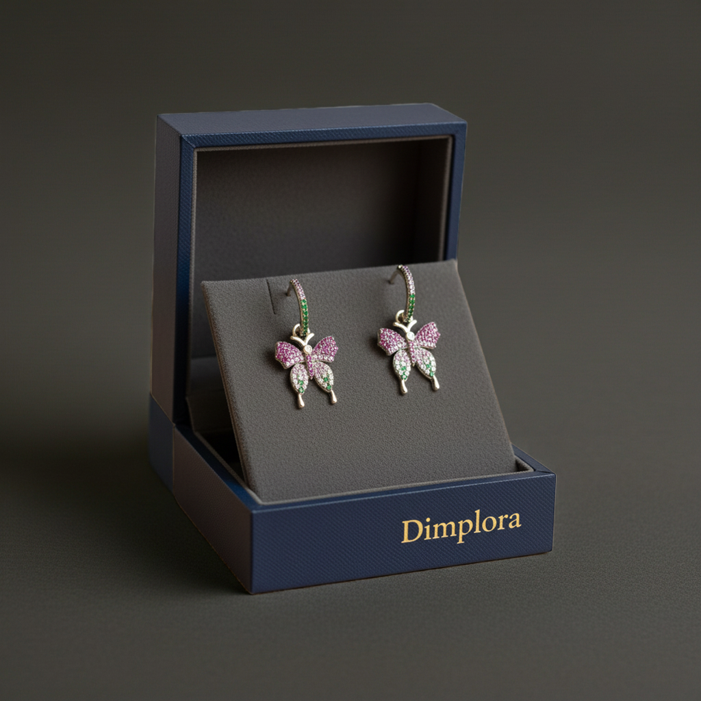 925 Sterling Silver - Multi Color Butterfly Dangle Earrings - Dimplora